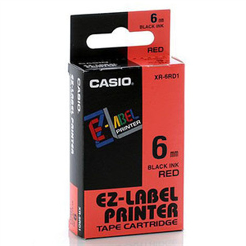 Páska Casio XR-6RD1 (Čierny tlač / červený podklad) (6mm)