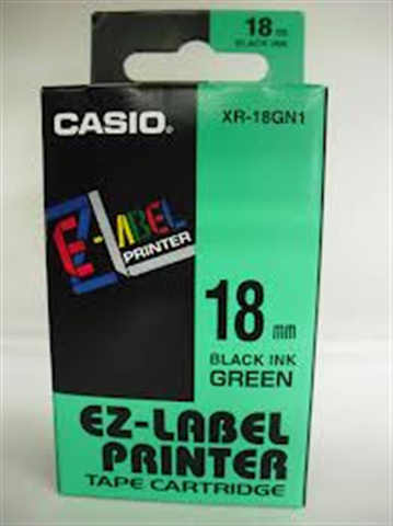 Páska Casio XR-18GN1 (Čierny tlač / zelený podklad) (18mm)