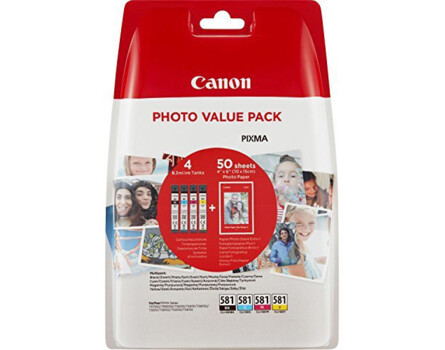Cartridge Canon CLI-581XL Bk/C/M/Y + 50 x Photo Paper PP-201, 2052C004 - originálny (Čierna + 3x Farby)