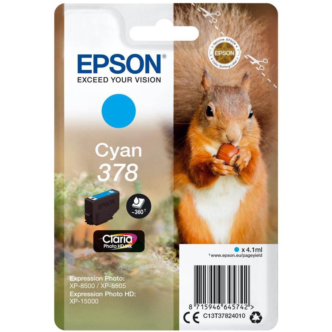 Cartridge Epson 378, C13T37824010 - originálny (Azúrová)