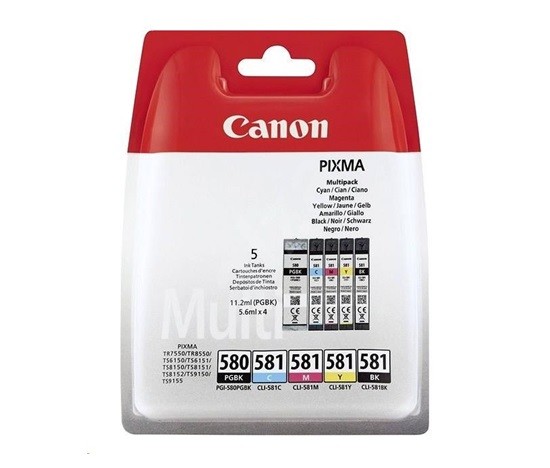 Cartridge Canon PGI-580 PGBk, CLI-581 C/M/Y/Bk, 2078C005 - originálny (2x Čierna + 3x Farby)