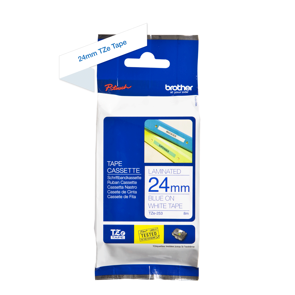 Páska do tlačiarne štítkov Brother TZ-253, 24mm, modrý / biely, O