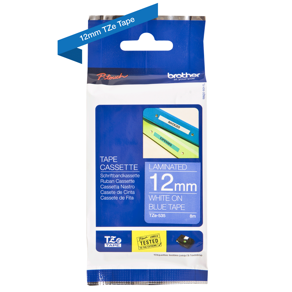 Páska do tlačiarne štítkov Brother TZ-535, 12mm, biely / modrý, O