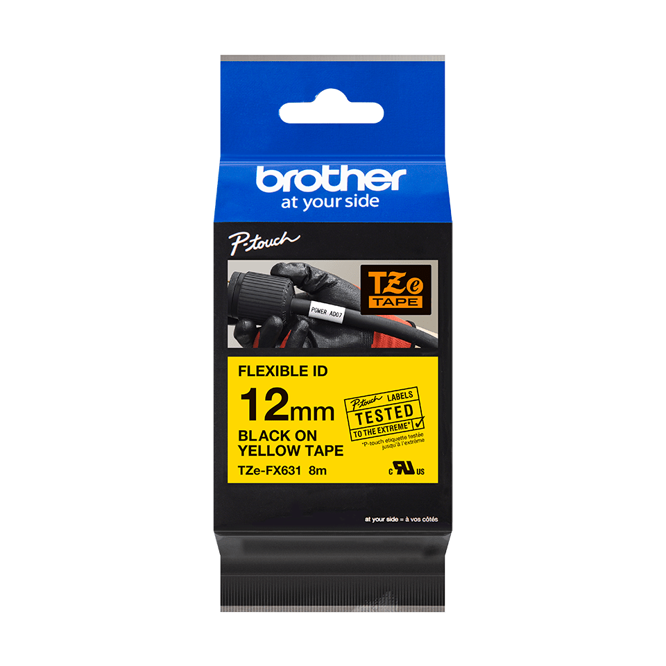 Páska do tlačiarne štítkov Brother TZ-FX631, 12mm, čierny tlač / žltý podklad, flexi