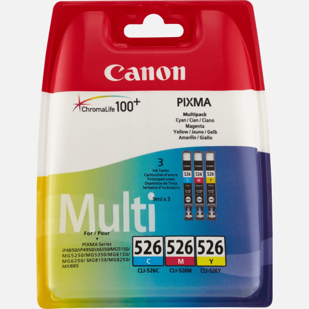 E-shop Canon CLI-526 Multi-Pack, 4541B009 (azúrová, purpurová a žltá) - originálný