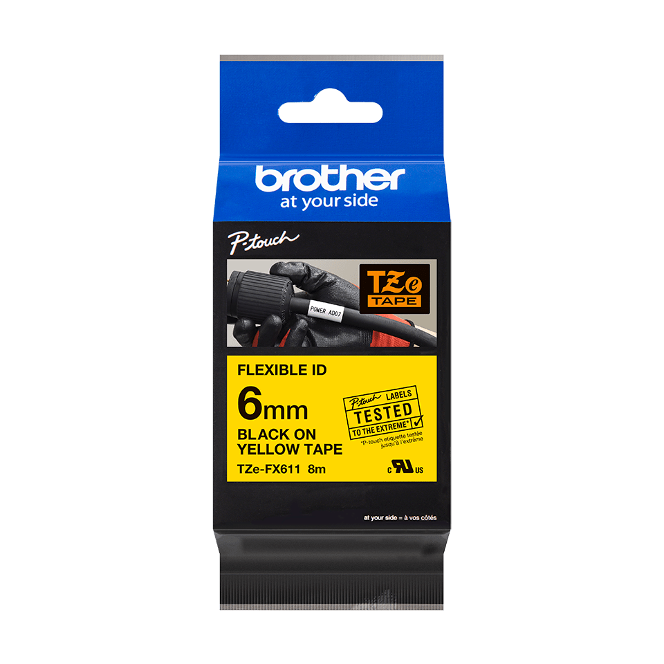 Páska do tlačiarne štítkov Brother TZ-FX611, 6mm, čierny tlač / žltý podklad, flexib