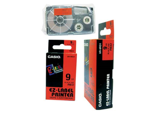 Páska Casio XR-9RD1 (Čierny tlač / červený podklad) (9mm)
